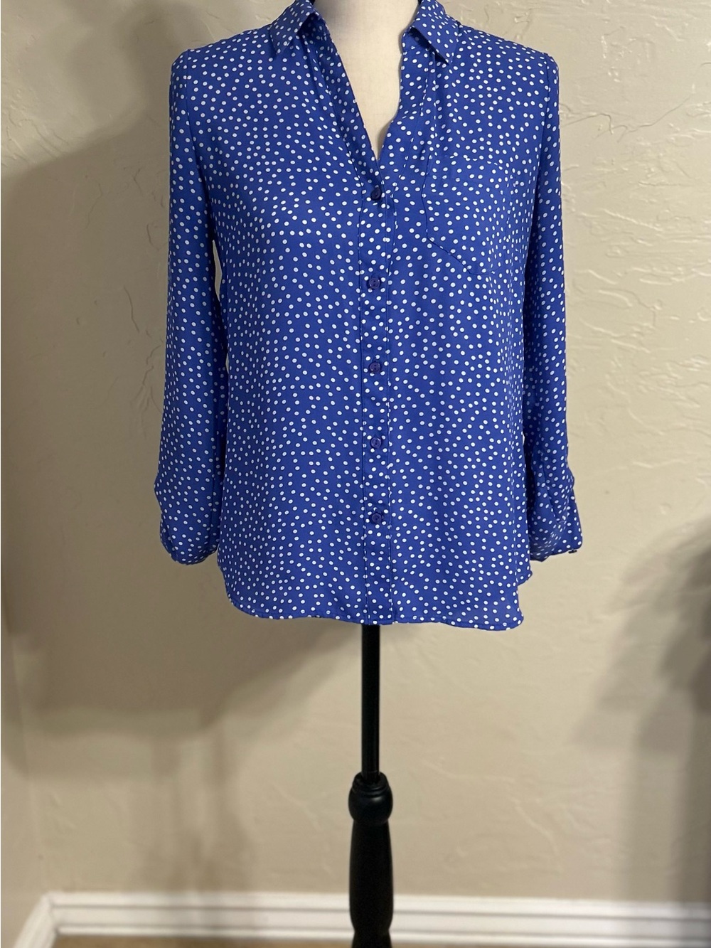 The Limited Blue Polka Dot Button-Up Blouse